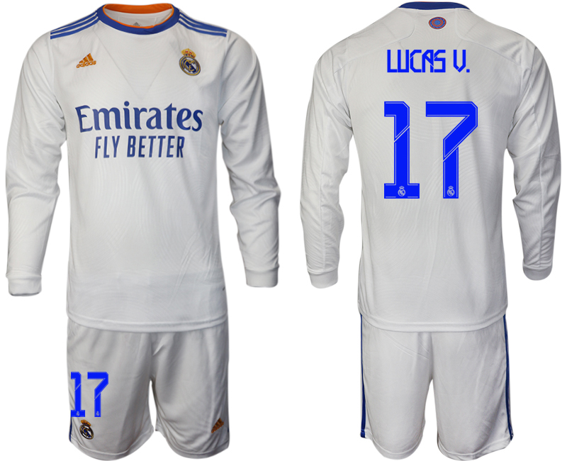 Men 2021-2022 Club Real Madrid home white Long Sleeve #17 Soccer Jersey->real madrid jersey->Soccer Club Jersey